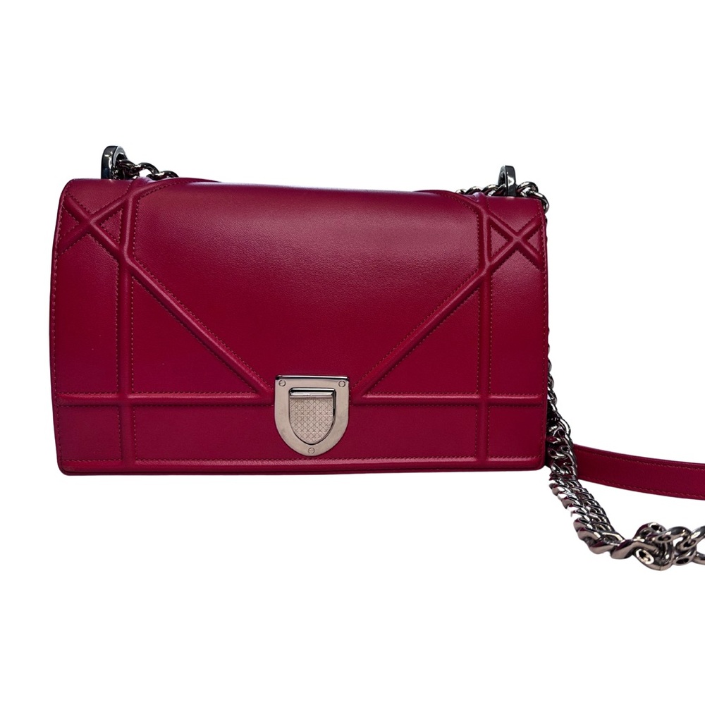 Like New Christian Dior Red Leather Diorama Medium Flap Bag w/ Silver Hardware